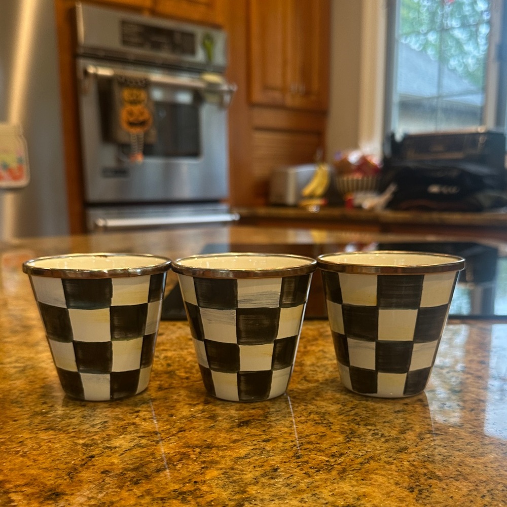 MacKenzie-Childs Black and White Checkered Herb Pots